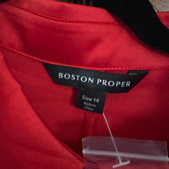 Boston Proper Bold Red Satin Button-Down Shirt - Picture 4 of 4
